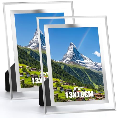 Acrrynii 2 Pezzi Cornice Foto 13x18 cm in Vetro, Cornici per Foto 18x13, Moderno Trasparente Portafoto da Tavolo in Argento per Matrimonio, Case, Ufficio, Regalo, Orizzontale o Verticale