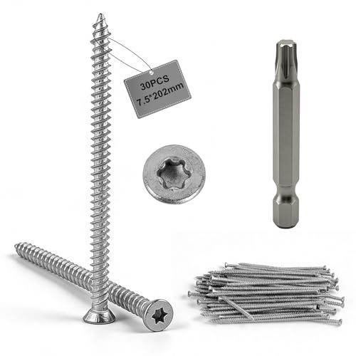MIGUBIGU 30 PCS Tornillos para Hormigón 7.5 mm x 202 mm con Punta Torx 30, Tornillos para Marcos de Ventanas, Tornillos Roscachapas Cabeza Avellanada para Hormigón, Puertas y Ventanas, Paredes