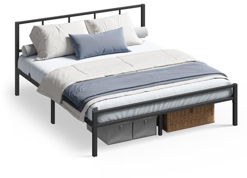 VASAGLE Struttura Letto Matrimoniale 160 x 200 cm, Testiera, Telaio Letto in Metallo, Regge Fino a 500 kg, Facile da Montare, per Camera da Letto, Nero Inchiostro RMB295B101
