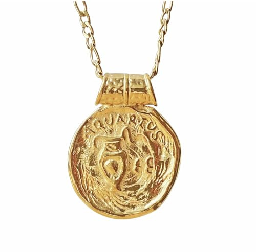 LAS LAGOS Collar Acuario. Collar Signo Zodiacal Rústico Acuario Dorado para Mujer | Colgante Horóscopo en Acero Inoxidable | Resistente al Agua | Joyería Astrológica Elegante