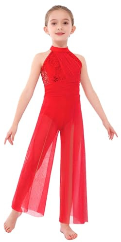 inlzdz Kids Girls Sleeveless Crisscross Straps Back Sequins Lyrical Ballet Leotard Dress Contemporary Dance Costume Red 5-6 Years
