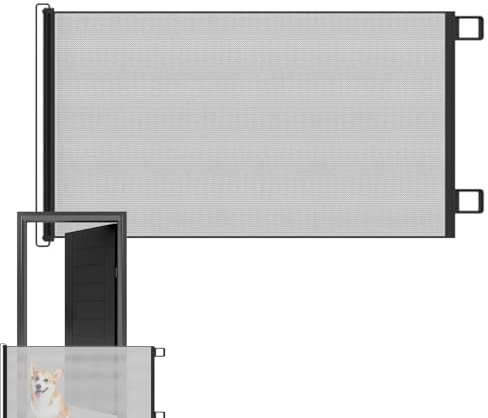 Puerta Retráctil para Mascotas Sin Taladro, Barrera de Seguridad Extensible de Malla para Perros Gatos y Bebés, Antivuelco para Escaleras Puertas Pasillos Terraza Jardín Piscina Hogar