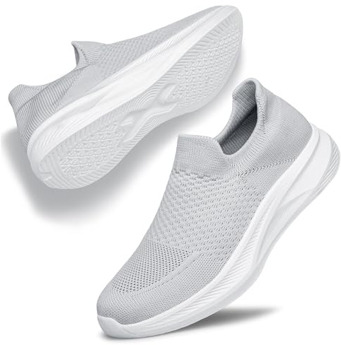 Raoendis Mens Trainers Running Walking Shoes Lightweight Breathable Tennis Sneakers with Non-Slip EVA Outsole for Outdoor Jogging Light Grey Size 12