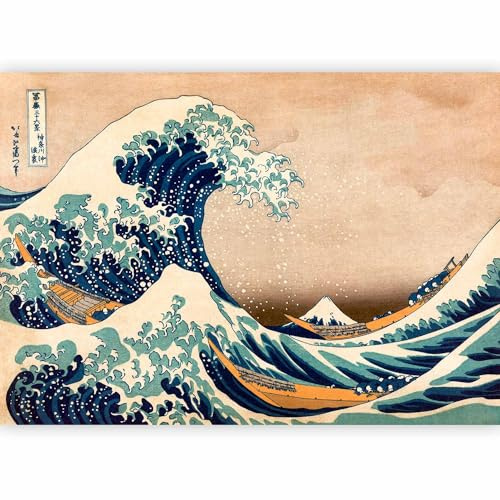 murando - Papier peint panoramique oriental 350x256 cm - Revêtement mural décoration salon - Design moderne - Vagues artistiques japon mer inscriptions paysage rétro vintage p-B-0009-a-a