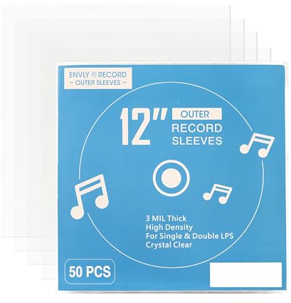 ENVLY® Schallplatten Schutzhüllen 50er Pack - 12 Zoll LP Außenhüllen - 32,5cm Transparente Kunststoff Sleeves