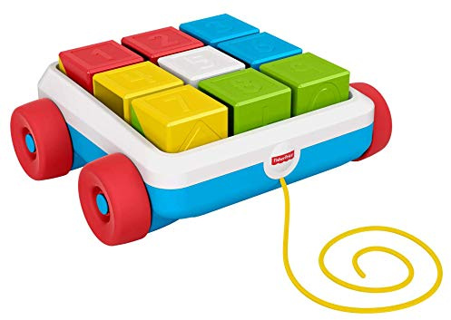 Fisher-Price GJW10 - Bausteinwagen, Spielzeug-Bollerwagen mit 9 Bausteinen, Babyspielzeug ab 6 Monaten
