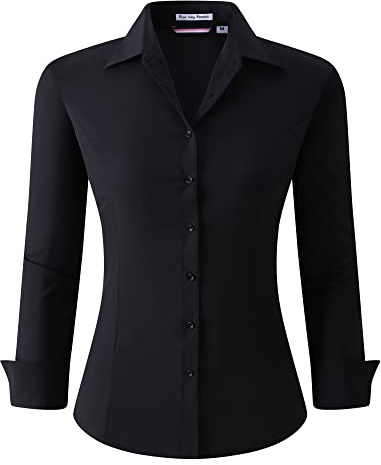 Alex Vando Women's Long-Sleeved Shirt – Business Button Down Shirts, Wrinkle-Resistant Work Blouse, Stretchy Tops, S