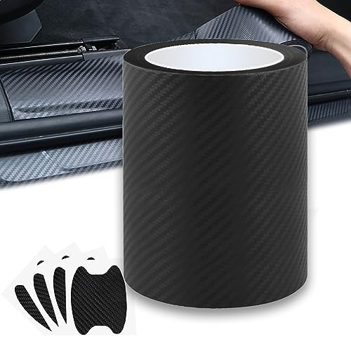 GZRUICA Car Door Sill Protection Film Car Door Scuff Plate Protectors Anti-Collision Protective Strip, Car Wrap Film Vinyl for Rear Bumper/Door/Body - 5D Carbon Fiber Black Tape (5.9In*16.4Ft)