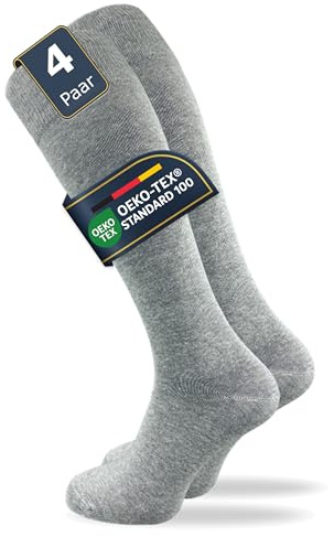 GAWILO Calze lunghe da uomo e da donna (4 paia), con elastico in 80% cotone, non scivolano, senza cuciture pressanti, extra morbide e durevoli, grigio chiaro, 43-46