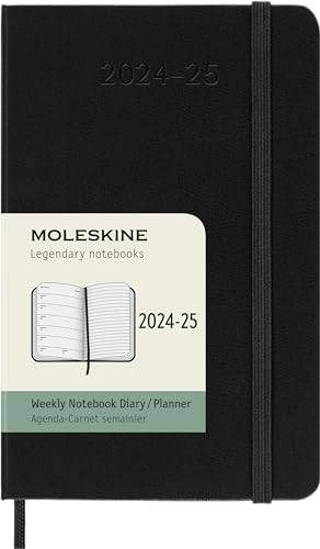 Moleskine Wochenplaner 2024-2025, Agenda Wöchentlich 18 Monate 2025 Mit Platz Für Notizen, Mit Hardcover Und Elastischem Verschluss, Taschenformat 9 x 13 cm, Farbe Schwarz