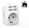 Reiseadapter UK Adapter England Deutschland Stecker mit 1*USB-C, 3 USB-A(3.4A),1*AC, UK Adapter Auf DE EU, Steckdosenadapter England,Reiseadapter Typ G für England/Ireland/Dubai/Maldives/Katar