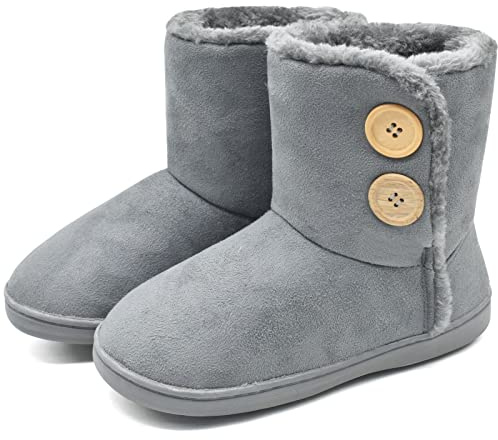 KuaiLu Zapatillas Casa Bota Mujer Invierno Cerradas Babuchas Señoras Caliente Peluche Lana Pelo Altas Pantuflas Botines Comoda Pantufas Mulher Calcetines Interior Patucos Slippers Gris 40-41