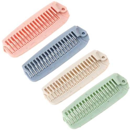 JJUNW 4 Stück Faltbarer Kamm, Tragbarer Mini Haarbürste Doppelköpfig Klappkamm Klappbürste Reise Taschenkamm Reisehaarbürste für Frauen
