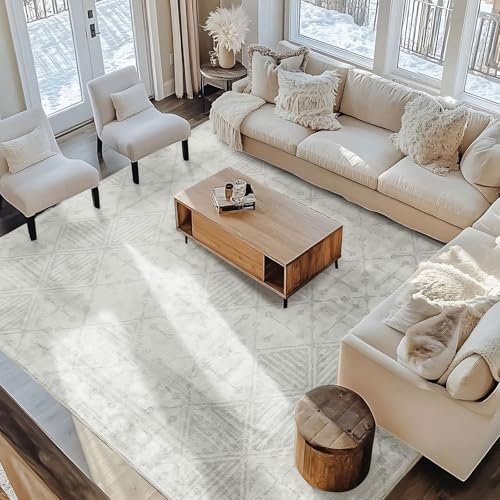 Leesentec Alfombra Salon 200x300 Alfombras de Habitacion Crema Gris Blanco Bebe Infantil Vinilica Pelo Corto Moderna Abstracta Geometría Suave Antideslizante Dormitorio Accesorios