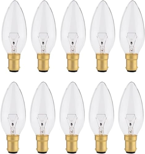 10 Pack B15 Bayonet Candle Light Bulb 60W, Dimmable Small Clear Bulbs SBC, Warm White 2700K, 610 Lumens