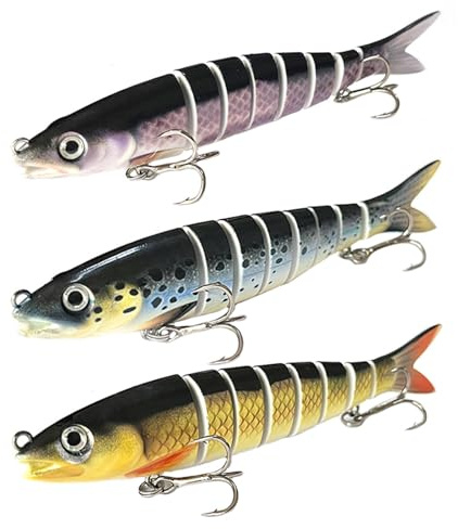 3Pcs Fishing Lures for Bass Trout, Lifelike Pike Fishing Tackle Lures Set 3D Eyes Soft Fish-Lure Pike Bait with Hooks, Plastic Swimbait Floating Top Water Bass Catfish Lure