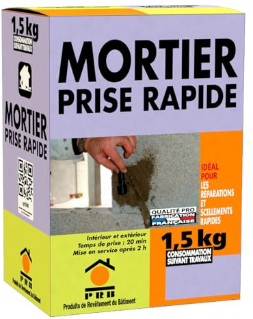 Mortier à Prise Rapide 1.5kg - Séchage Accéléré, Haute Adhérence - Idéal pour Réparations Urgentes, Fixations Rapides, Rebouchage et Travaux de Maçonnerie Intérieur/Extérieur - Prêt à Gâcher