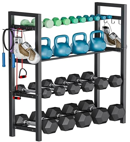 Ansionsol Adjustable Dumbbell Rack, Weight Storage Stand Holder for Dumbbells & Kettlebells, Heavy-Duty Metal Home Gym Workout Organizer with Hook for Gym Equipment Accessories (Rack Only)