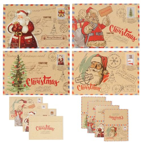 MorLuks Set di Biglietti di Natale con Busta, 4 Pezzi Cartoline per Natale, Biglietti Pieghevoli per Natalizia, Fantastico Biglietto di Natalizi per i Tuoi Auguri di Natale