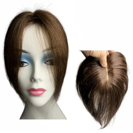Clip da 10 pollici in frangia di capelli umani con frangia 3D, toupet di capelli umani in pizzo for donne Topper per Capelli da Donna(B24 Ligth Brown)