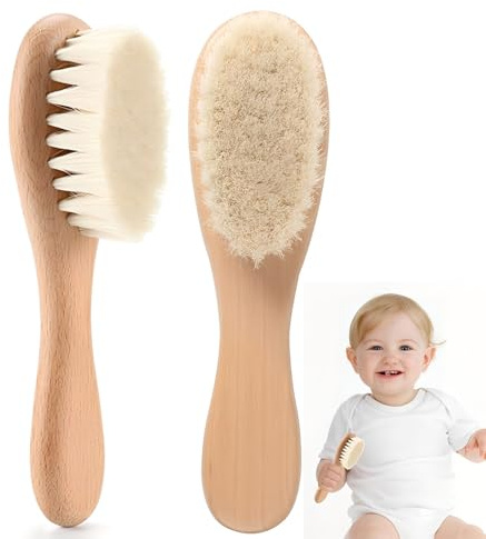CEJAS 1 Pieza Cepillo Bebe Recien Nacido, Cepillo para el Cabello del Bebé con Mango de Madera y Cerdas de Cabra Súper Suaves