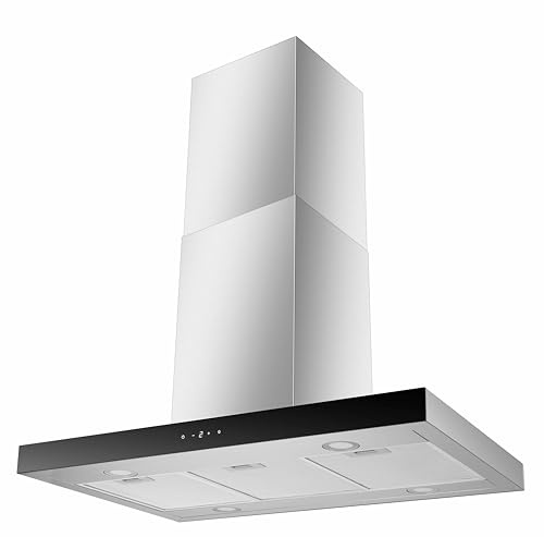 Respekta Cappa aspirante CH44199IX-21 / Cappa a isola in acciaio inox con frontale in vetro, 90 cm/max. 631,7 m³/h/Funzionamento in modalità scarico e ricircolo/A+++ / 42 – 63 dB