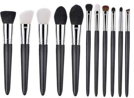 NOLITOY Ensemble de Pinceaux Maquillage 11 Pièces en Poils de Chèvre Naturels Manches en Bois Kit Professionnel pour Poudres Blush et Fards à Paupières Maquillage pour Femmes Maison