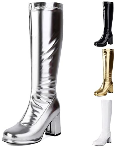 Bottes à plateforme avec fermeture éclair pour femme - Costume d'alien argenté - Accessoires de costume - Disco Fever - Costume de carnaval pour femme