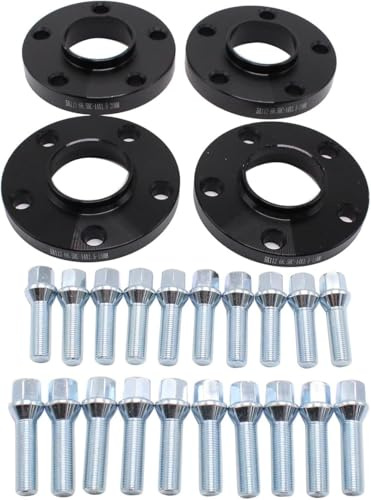 TAKPART 4PCS 15mm& 20mm Spacers 5x112mm Hubcentric Forged Wheels Spacer Kit Mit 20x Lug Bolts M14x1.5 Hub Bore 66.5mm for Audi A5（Black）