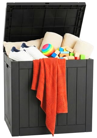 Relaxdays Baule da Giardino Resistente alle intemperie e ai Raggi UV con Cuscini e Attrezzi, 53x56x43 cm, Nero