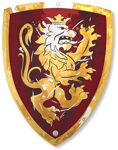 Liontouch - Bouclier du Chevalier Noble, Rouge/Large - Age 3-8 | 45 x 35 cm | Jouet en Mousse pour Enfants avec Thème Lion Doré | Accessoire de Bataille Sûr pour Costumes & Déguisements pour Garçons