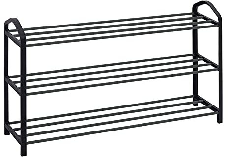 WOLTU Schuhregal Metall 3 Schicht, Platzsparend mit Tragegriff, Rostbeständig, Schuhständer für Flur,Kleiderschrank,Eingangsbereich,Schlafzimmer, 79x42,5x18,5cm, Schwarz