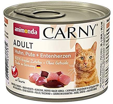 Carny Katzen Nassfutter Huhn + Pute + Entenherzen (6 x 200g), Katzen Nassfutter von animonda ohne Getreide und Zucker, mit frischen fleischlichen Zutaten