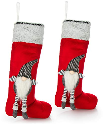 com-four® 2X Premium Weihnachtsstrumpf XXL - roter Nikolausstiefel zum Befüllen - Weihnachtssocke als Dekoration zum Aufhängen - Nikolausstrumpf 55 x 30 cm