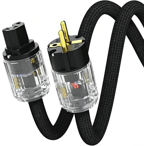 Monosaudio P029 HiFi strömkabel 1 m koppar avskärmning High End kallenhetskabel φ17 mm 2-polig OFC AC Audiophil strömkabel med EU Schuko IEC C15 hona för DVD/förstärkare/avkodare/subwoofer/AMP