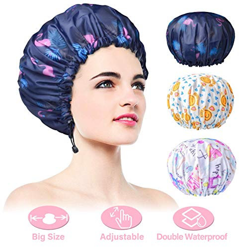 3 confezioni di cuffie da doccia, cuffia per capelli impermeabile extra large e regolabile e doppio strato per donna, design oversize per tutte le lunghezze di capelli