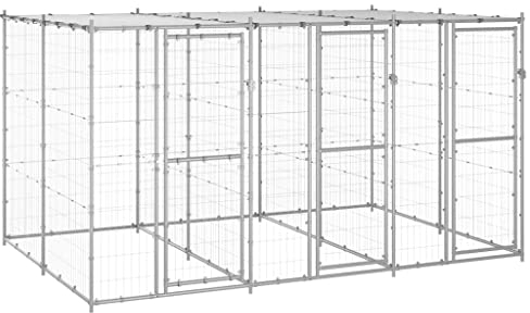 vidaXL Outdoor Hundezwinger mit Überdachung Verzinkter Stahl 7,26m² Hundekäfig