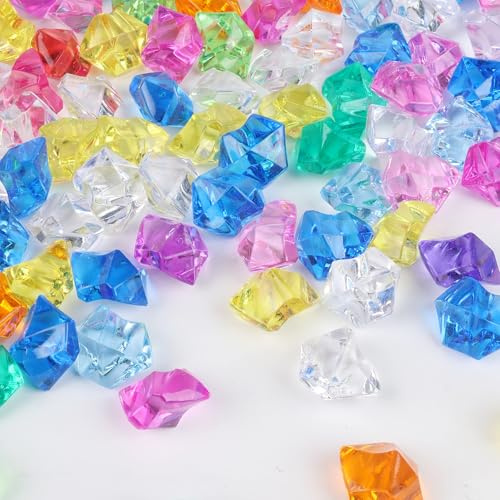 OceeK Fake Ice Rocks Cubes,Acrylic Crystals Plastic Diamonds Vase Fillers for Home Decor, Dazzling Clear Fake Ice Cubes,Reusable Gems Crystals,Multicolored