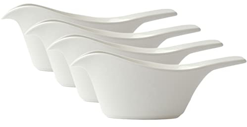 Sizikato 4pcs Bird-Shaped Pure White Porcelain Easy Pour Gravy Sauce Boat Creamer Pitcher. 5 Oz
