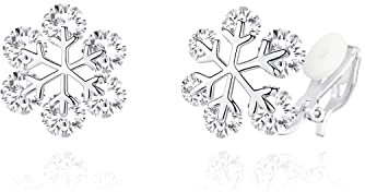 QUKE Damen Schneeflocke Form Ohrclips Clip auf Ohrringe Zirkonia Kristall Nicht Gestochen Ohrstecker für Frauen Mädchen