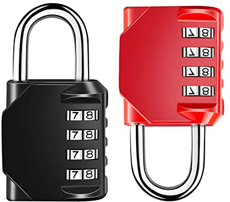 VFANDV Zahlenschlösser, 2 Stück Zahlenschloss 4 Stellig Zahlenschloss Vorhängeschloss Zinklegierung Schloss mit Zahlencode Vorhängeschloss Zahlenschloss für Kellertür Spind Schuppen (Schwarz und Rot)
