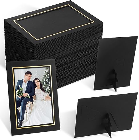 Tenceur 100 Pcs Graduation Paper Picture Frames with Easel 4 x 6 Inch Cardboard Photo Frame Standing Kids Art Photo Cards Bulk for DIY Crafts Collage Display Classroom Wedding(Black)