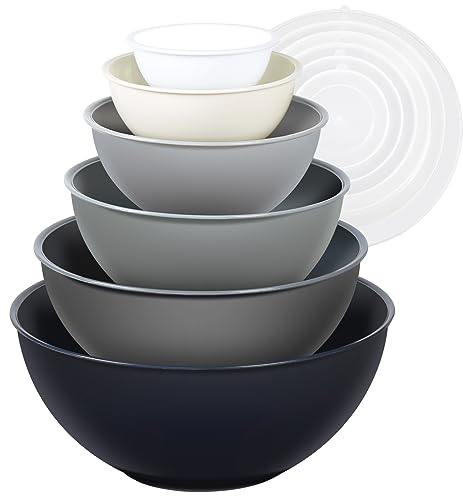 Greentainer Salatschüssel Set mit Deckel, 12-teiliges Rührschüssel aus Kunststoff, Stapelbare mixing bowls with lids für Küche,Große Schüsselset,Servierschalen ideal zum Mischen und Servieren
