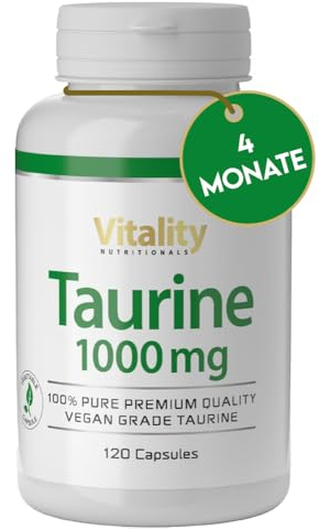 Taurin Kapseln 1000 mg. 4 Monate 1 Kapsel Pro Tag. Taurin Kapseln Hochdosiert. Pre Workout Ohne Koffein, Aminosäuren, Frei von Laktose, Gluten und Hefe, Vegan. Vitality Nutritionals by VitaminExpress