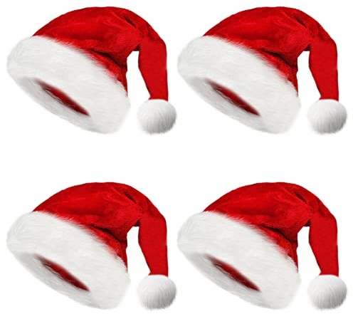 obqo 4 Stück Weihnachtsmütze Erwachsene - Flauschige Plüsch Nikolausmütze für Frauen Männer Extra dicker Samt Nikolaus Weihnachten Weihnachtsmann Mütze für Teenager Weihnachtsfeier Weihnachtszubehör