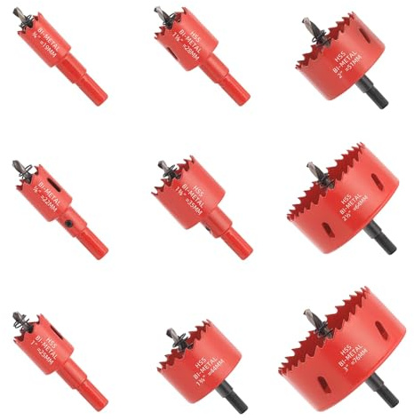 GARHWAL Bi-Metal Hole Saw Kit - 9 Pcs General Purpose Hole Saw Drill Bits, Sizes 3/4 to 3, HSS Hole Cutter with Arbor & Pilot Bit - Ideal for Wood, Plywood, Cornhole, Ceiling, and Drywall