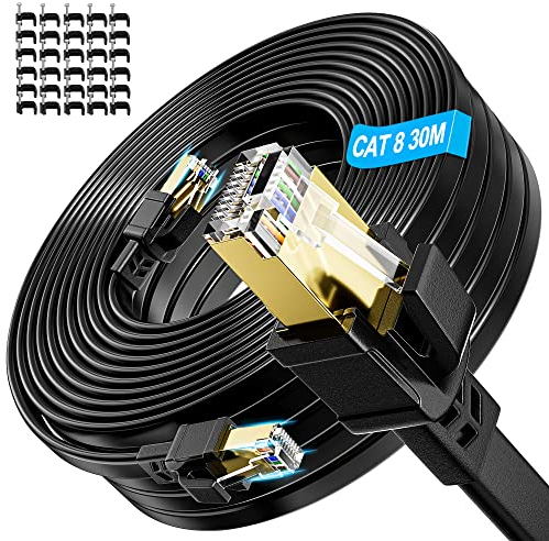 Lan Kabel 30 meter Cat 8, Netzwerkkabel 30m Cat 8 High Speed 40Gbps 2000MHz Geschirmt Gigabit SFTP Ethernet Internet Kabel Outdoor Wlan Rj45 Patchkabel Schwarz für Router Modem Switch