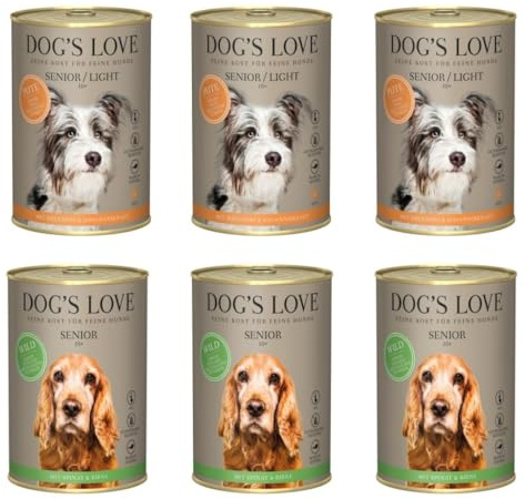 Dog'S Love Senior | Våtmat för hundar över 10 år | 6 x 400 Gr (3 x kalkon ljus 3X hjort)