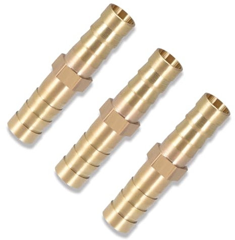 3 Stück Messing Schlauchverbinder, Schlauchanschluss, Garten Wasserleitung, Reduzierungstücke, Gerader Widerhaken Verbinder für Wasser/Kraftstoff/Luft/Garten und Sanitär(10mm)
