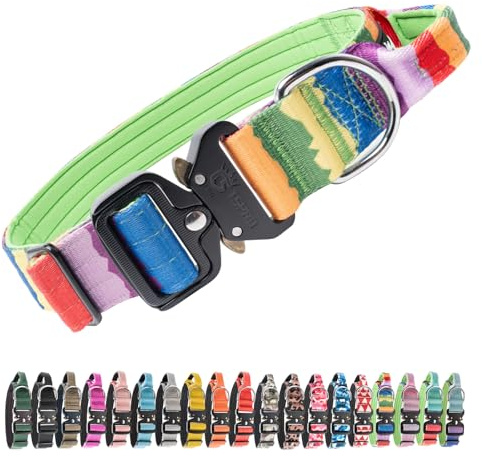 TSPRO Premium Collare per Cani, Regolabile Collare Tattico con Maniglia e una Robusta Fibbia Metallica a Sblocco Rapido, per Cani di Taglia Media a Grande (Multicolore L)